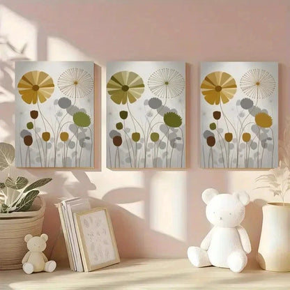 3pcs Golden Flowers Silhouette Stems Metal Print Ready to Hang Art