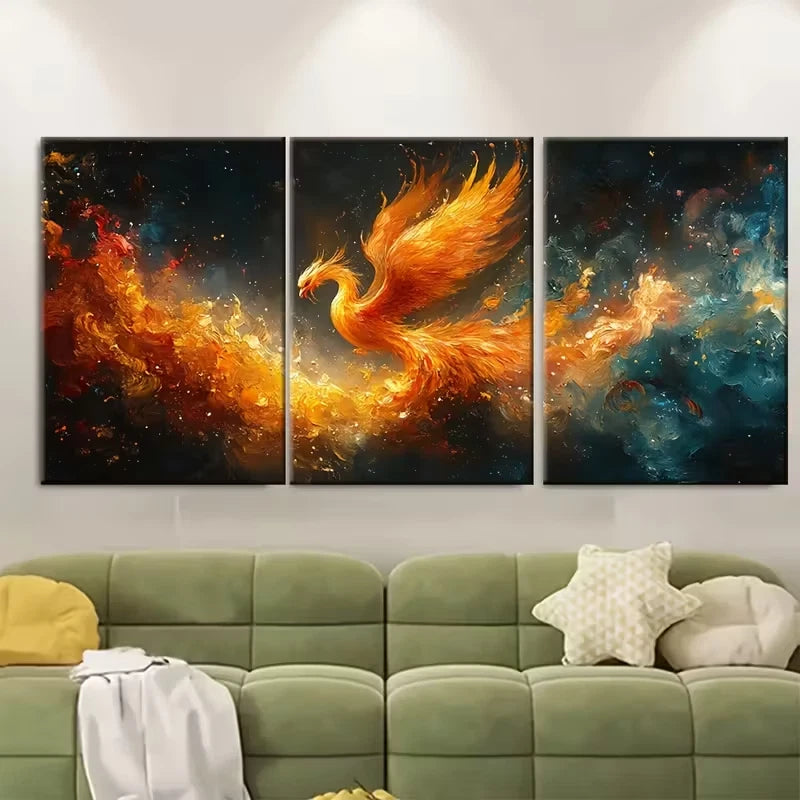 3pcs Phoenix Oil Painting Metal Print Ready to Hang Art