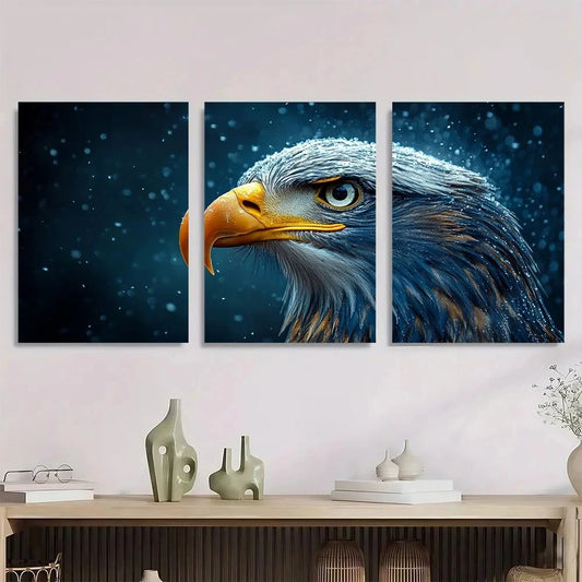 3pcs Eagle Looking Up Into The Distance Metal Print Ready to Hang Art