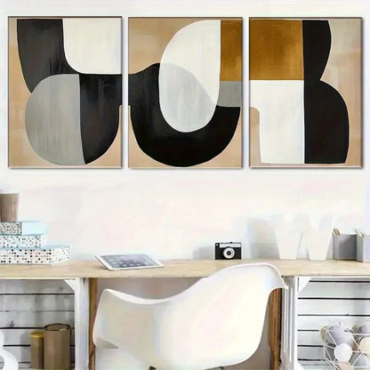 3pcs Black and White Golden Beige Color Metal Print Ready to Hang Art