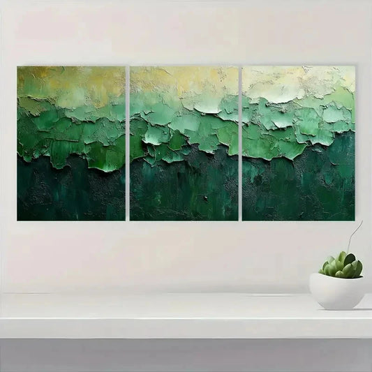 3pcs Green and Gray Abstract Wall Paintings Metal Print Ready to Hang Art
