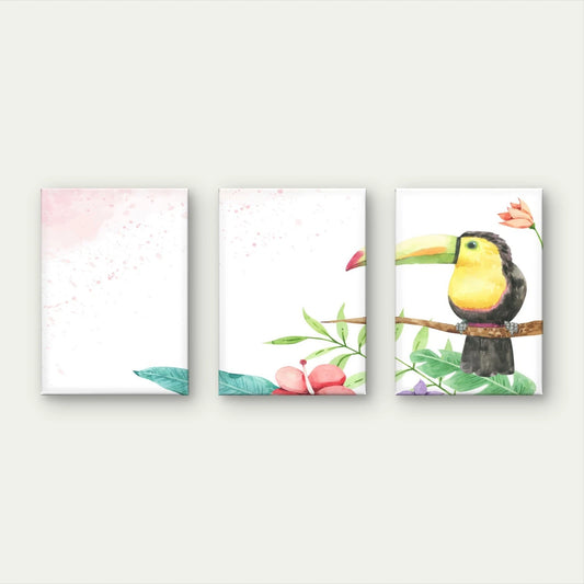3pcs Tropical Watercolour Toucan Jungle Kids Wall Art Set Canvas Framed 40x60cm - High Quality Print 100% Australian Made Wall Canvas Ready to Hang