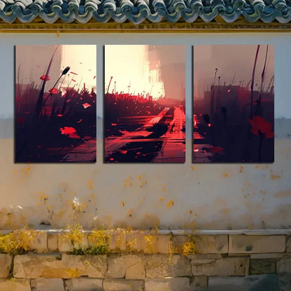 3pcs Flowers on The Grassland Illustration Metal Print Ready to Hang Art