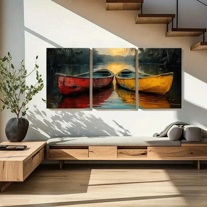 3pcs Artistic Canoe Sunset Reflections Water Scene Metal Print Ready to Hang Art