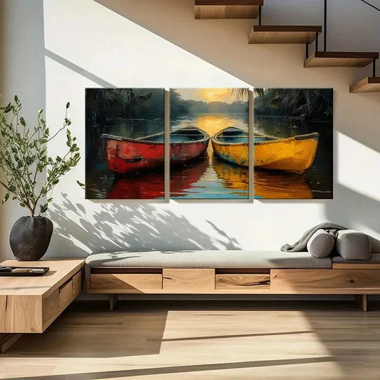 3pcs Artistic Canoe Sunset Reflections Water Scene Metal Print Ready to Hang Art
