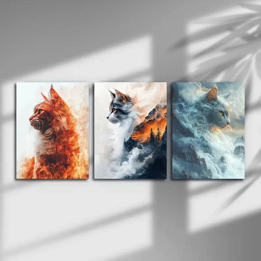 3pcs Colourful Abstract Cat Modern Metal Print Ready to Hang Art