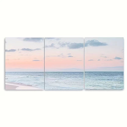 3pcs Beach Sunset Metal Print Ready to Hang Art