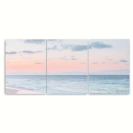 3pcs Beach Sunset Metal Print Ready to Hang Art