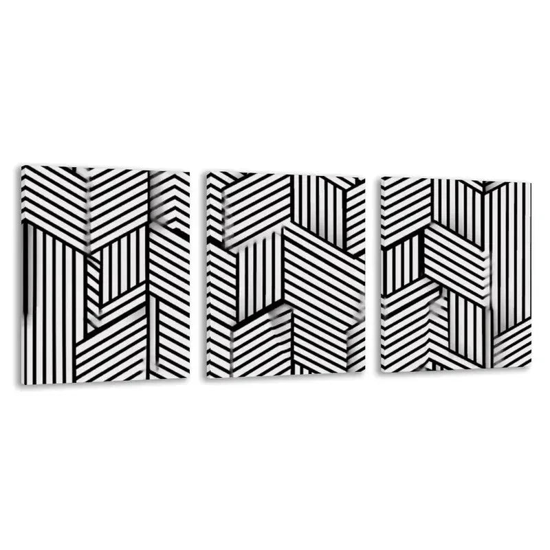 3pcs Black & White Abstract Strip Design  Wall Art Set Canvas Framed 60x90cm - High Quality Print 100% Australian Made Wall Canvas Ready to Hang