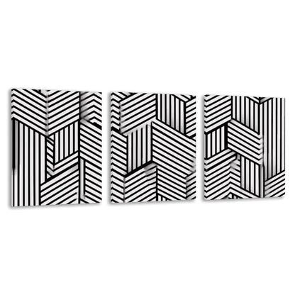 3pcs Black & White Abstract Strip Design  Wall Art Set Canvas Framed 60x90cm - High Quality Print 100% Australian Made Wall Canvas Ready to Hang