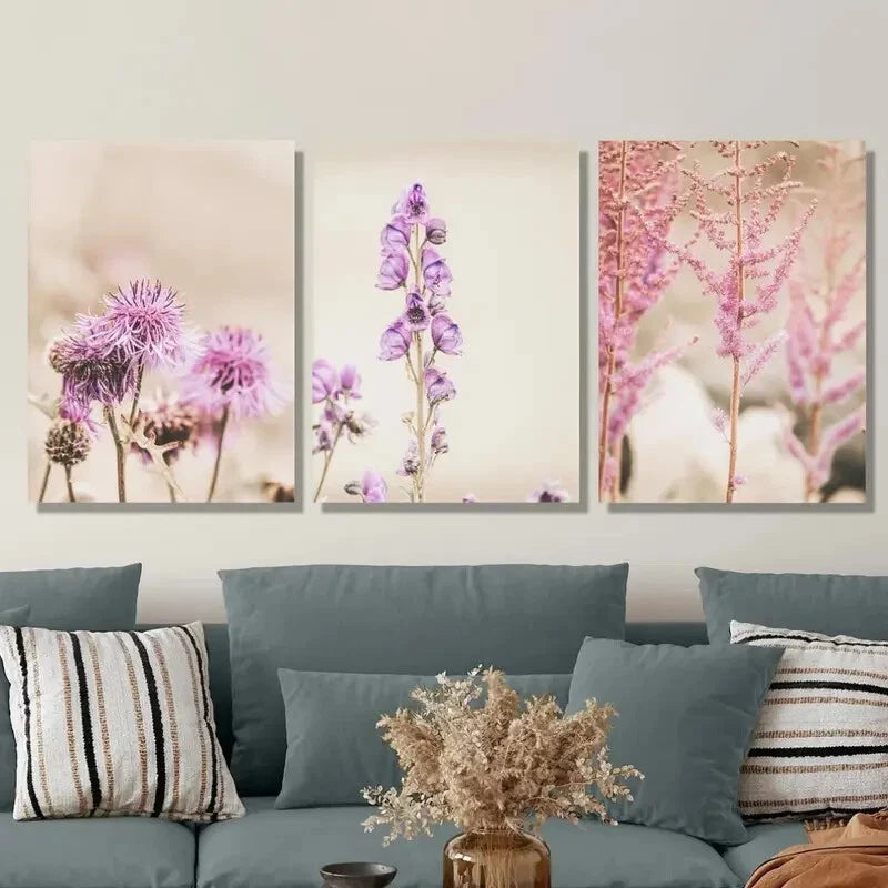 3pcs Vibrant Wildflower Modern & Classic Metal Print Ready to Hang Art