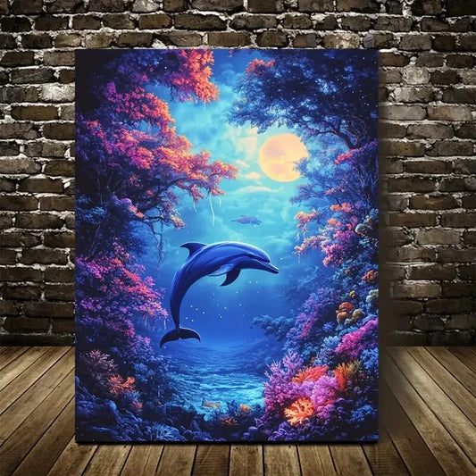 Beautiful Vibrant Underwater Dolphin  40x60cm Metal Print Ready to Hang