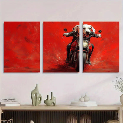 3pcs Whimsical Dalmatian on Scooter Metal Print Ready to Hang Art
