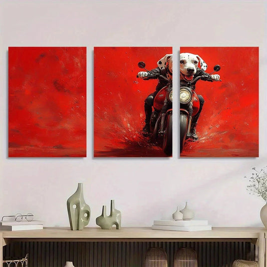 3pcs Whimsical Dalmatian on Scooter Metal Print Ready to Hang Art