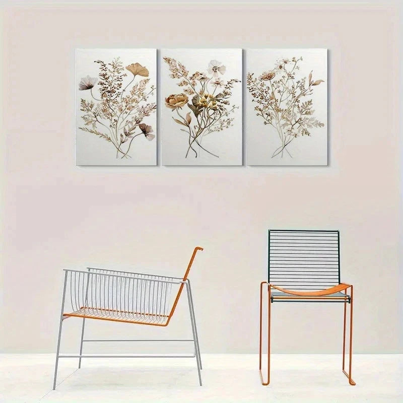 3pcs Neutral Tones Botanical Floral Metal Print Ready to Hang Art