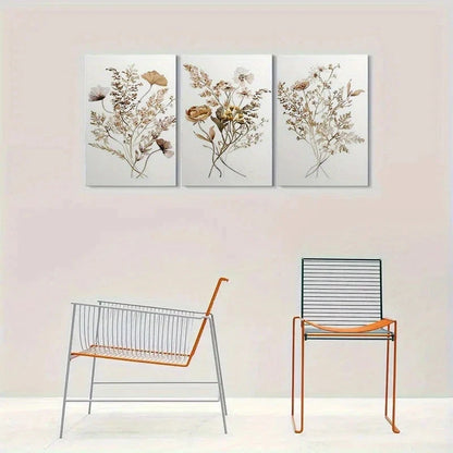 3pcs Neutral Tones Botanical Floral Metal Print Ready to Hang Art