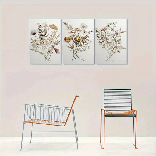 3pcs Neutral Tones Botanical Floral Metal Print Ready to Hang Art