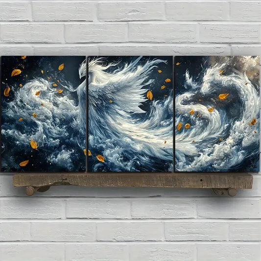 3pcs Woman Dancing in The Wind White Themed Metal Print Ready to Hang Art