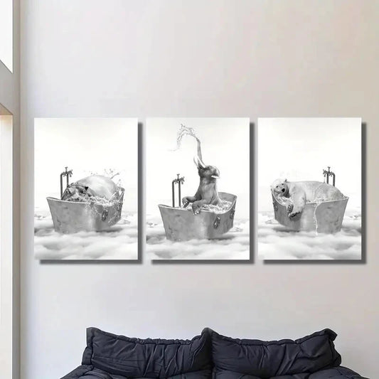 3pcs ,Featuring Animal Illustrations Metal Print Ready to Hang Art