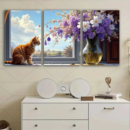 3pcs Cat Sitting On Chair Painting Wall Art Set Canvas Framed 40x60cm - High Quality Print 100% Australian Made Wall Canvas Ready to Hang