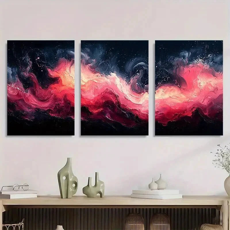3pcs Black Mural Abstract Painting Metal Print Ready to Hang Art