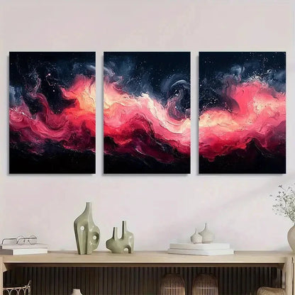 3pcs Black Mural Abstract Painting Metal Print Ready to Hang Art