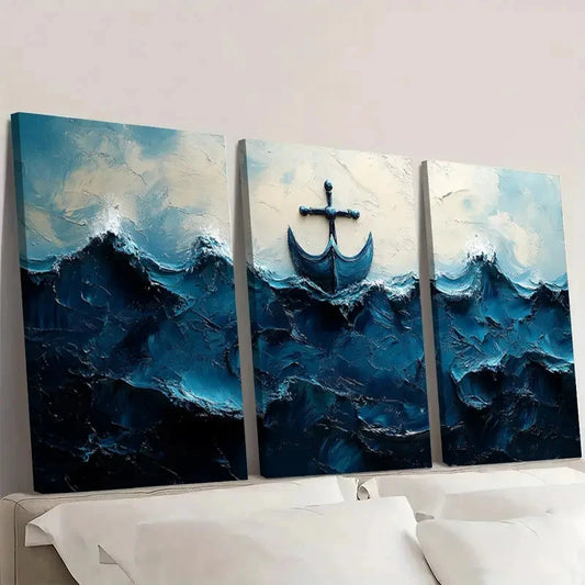 3pcs  Soothing Blue Ocean Minimalist ER  Wall Art Set Canvas Framed 60x90cm - High Quality Print 100% Australian Made Wall Canvas Ready to Hang