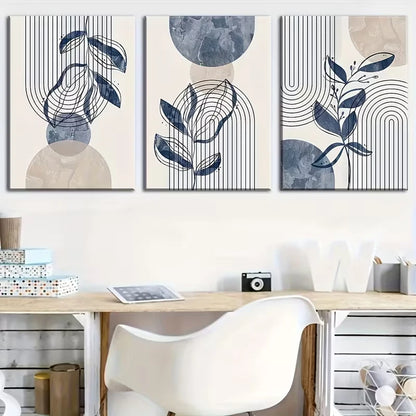 3pcs Blue Geometrical Plants Metal Print Ready to Hang Art