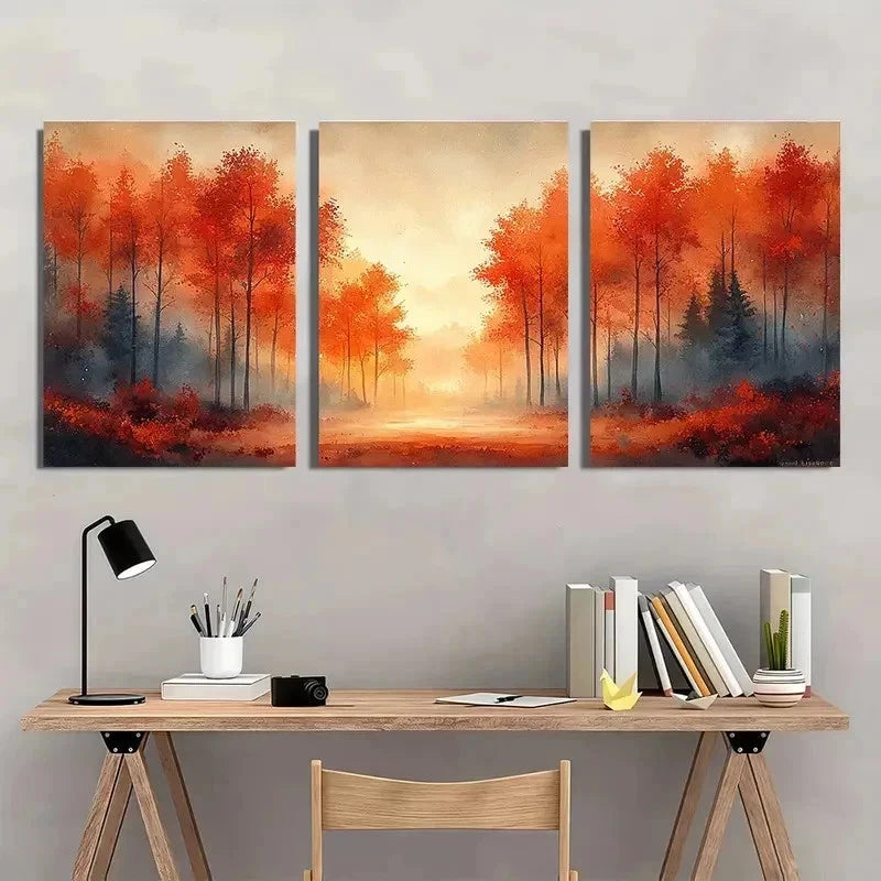 3pcs Autumn Radiance Sunlit Maple Trees Perfect Wall Art Set Canvas Framed 40x60cm - High Quality Print 100% Australian Made Wall Canvas Ready to Hang
