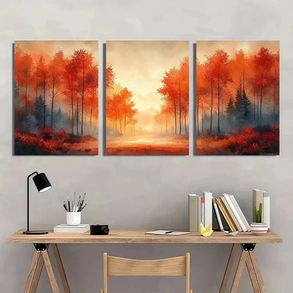 3pcs Autumn Radiance Sunlit Maple Trees Perfect Wall Art Set Canvas Framed 40x60cm - High Quality Print 100% Australian Made Wall Canvas Ready to Hang
