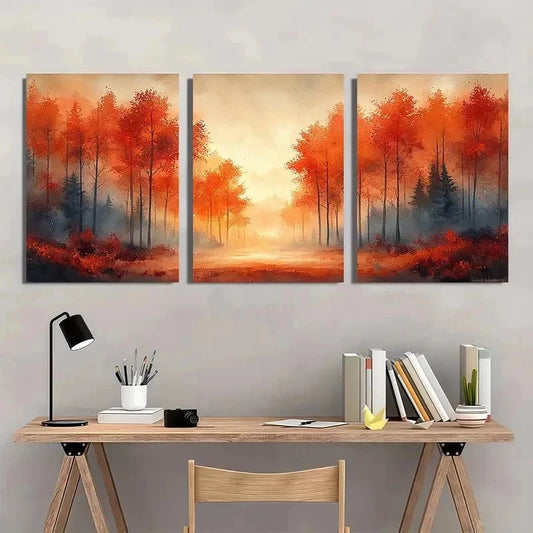 3pcs Autumn Radiance Sunlit Maple Trees Perfect Wall Art Set Canvas Framed 40x60cm - High Quality Print 100% Australian Made Wall Canvas Ready to Hang