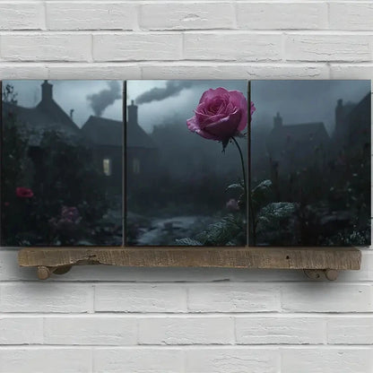 3pcs Rose in the Rain Farmhouse View Metal Print Ready to Hang Art