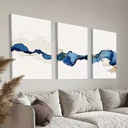 3pcs Blue and Brown Watercolor Paintings Canvas Framed 60x90cm - High Quality Print 100% Australian Made Wall Canvas Ready to Hang