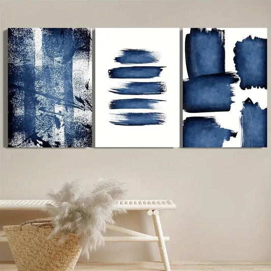 3pcs Modern Abstract Blue Brushstroke Metal Print Ready to Hang Art