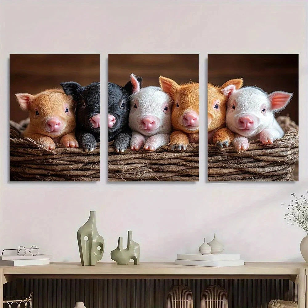 3pcs Animal Themed Cow Sheep Pig Metal Print Ready to Hang Art