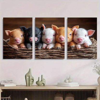 3pcs Animal Themed Cow Sheep Pig Metal Print Ready to Hang Art