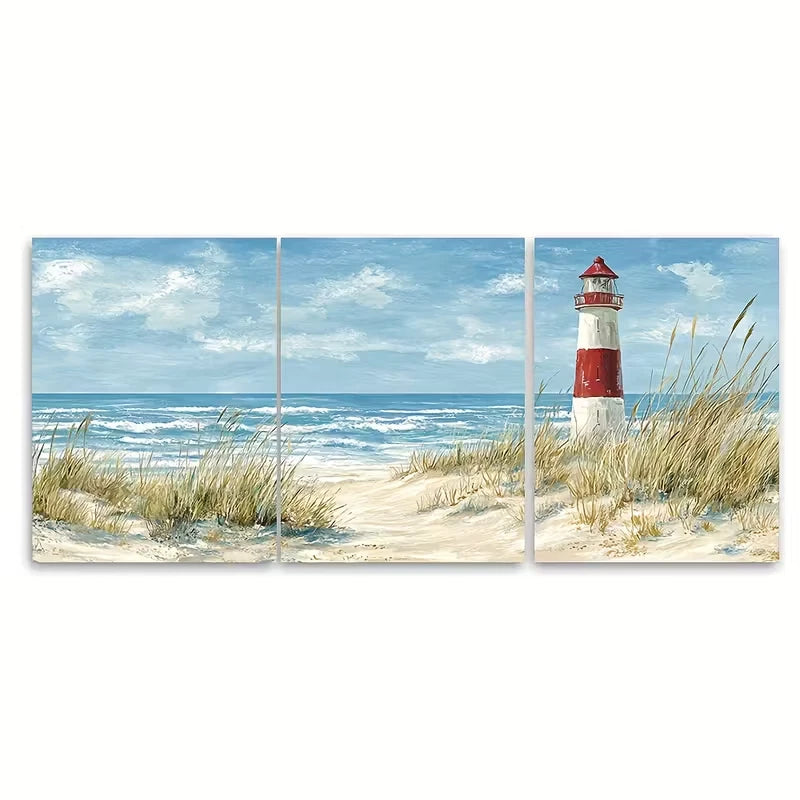 3pcs Watercolor Lighthouse Clipart, Beach Metal Print Ready to Hang Art
