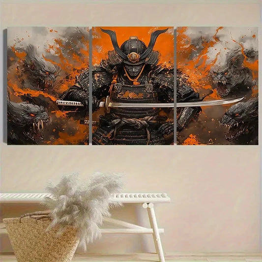 3pcs Samurai Warrior Fantasy Wall Art Set Canvas Framed 50x70cm - High Quality Print 100% Australian Made Wall Canvas Ready to Hang