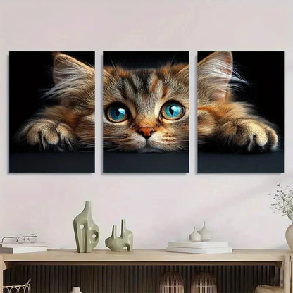 3pcs Adorable Kitten Vibrant Blue Eyes Metal Print Ready to Hang Art