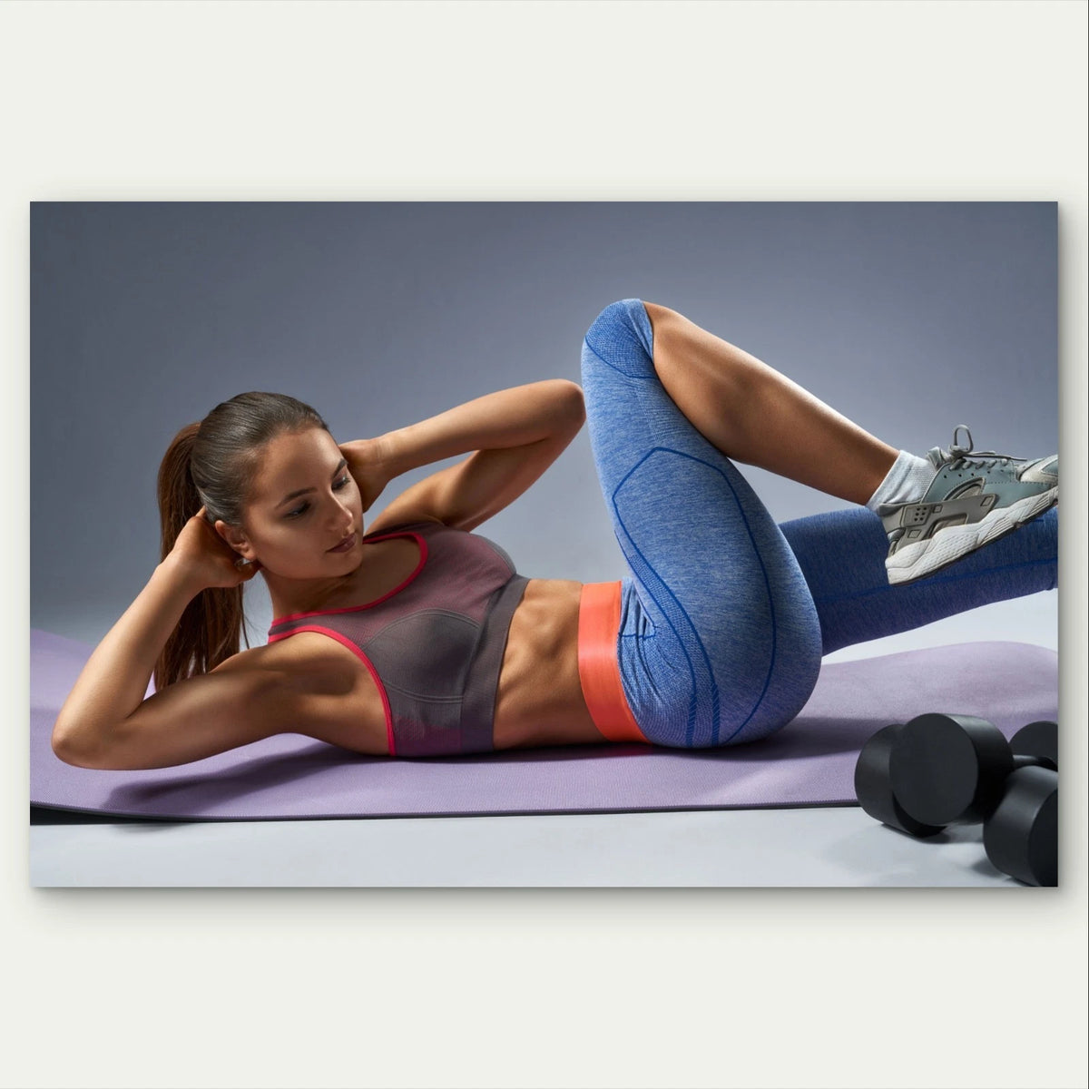 Athletic Woman Doing Core Crunches 5mm Plastic Poster Ready to Hang 90x60cm