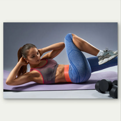 Athletic Woman Doing Core Crunches 5mm Plastic Poster Ready to Hang 90x60cm
