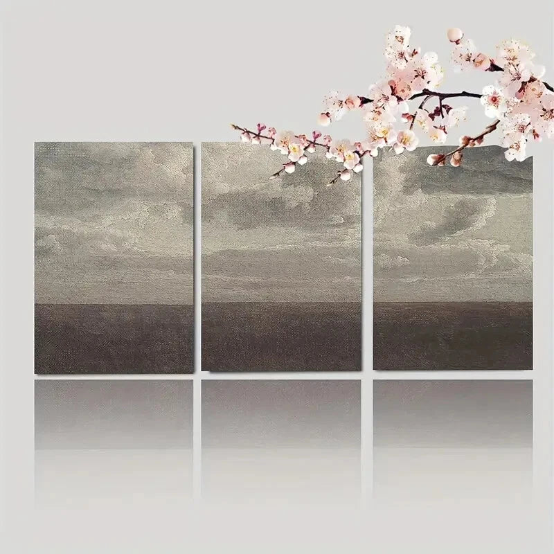 3pcs Minimalist Cloudy Sky Landscape Serene Water Metal Print Ready to Hang Art