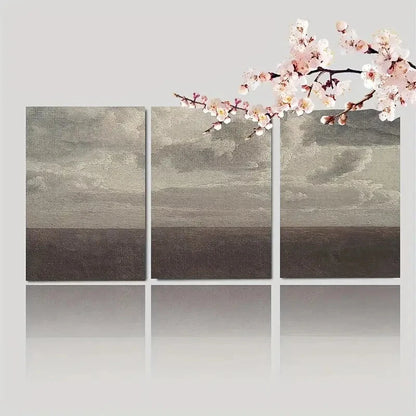 3pcs Minimalist Cloudy Sky Landscape Serene Water Metal Print Ready to Hang Art