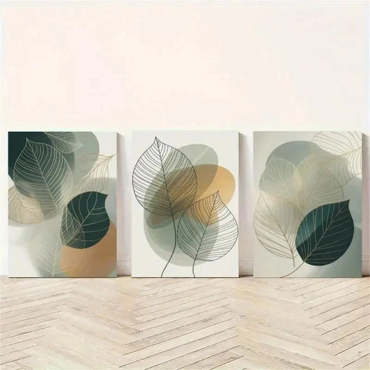 3pcs Tones Green  Botanical Decor Wall Art Set Canvas Framed 40x60cm - High Quality Print 100% Australian Made Wall Canvas Ready to Hang