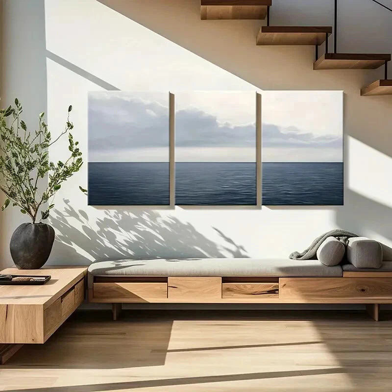 3pcs Ocean Horizon Cloudy Sky Serene Landscape Metal Print Ready to Hang Art