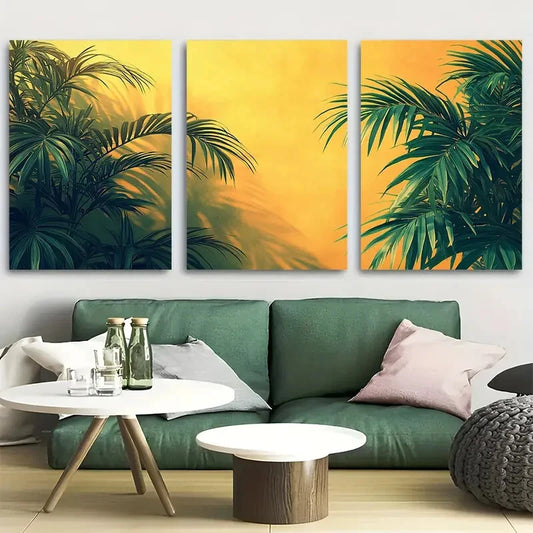 3pcs Vintage Style Palm Leaf Metal Print Ready to Hang Art