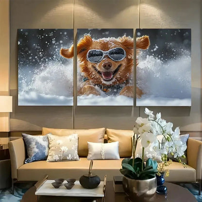 3pcs Powder Peak Ski Dog Portrait Design Metal Print Ready to Hang Art