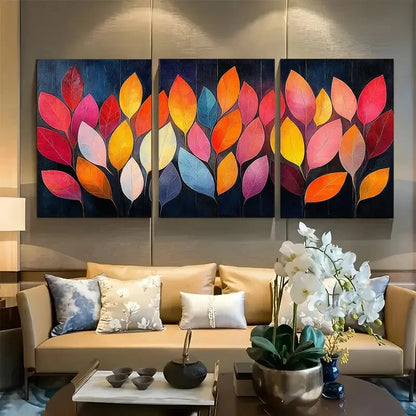 3pcs Vibrant Whimsical Leaf Pattern Metal Print Ready to Hang Art