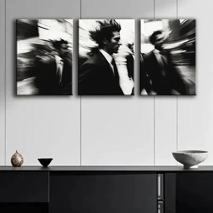 3pcs Black Busy Pedestrian Alone Dark Perfect Wall Art Set Canvas Unframed - High Quality Print 100% Australian Made Wall Canvas