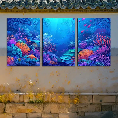 3pcs Vibrant Marine Organisms Illustration Metal Print Ready to Hang Art